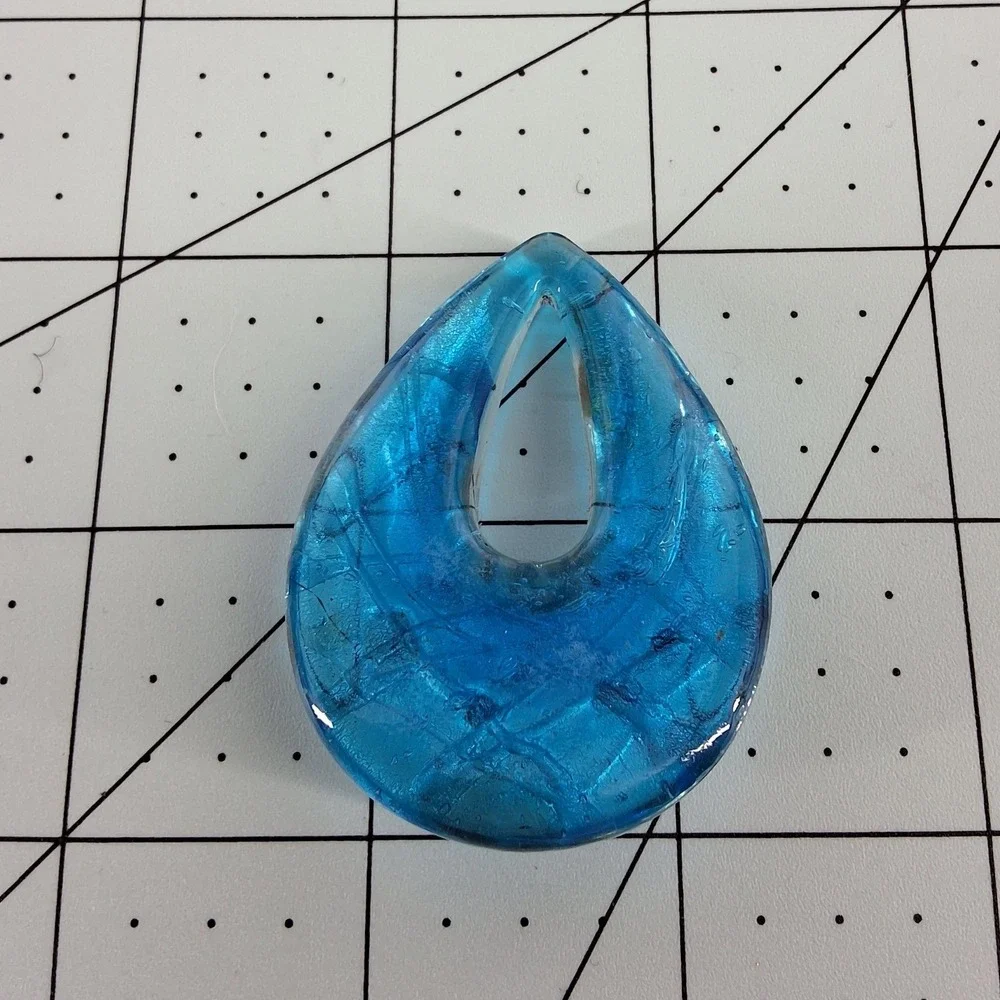 Blue Murano Style Art‎ Glass Teardrop Pendant Silver Foil Aventurine 1.75
